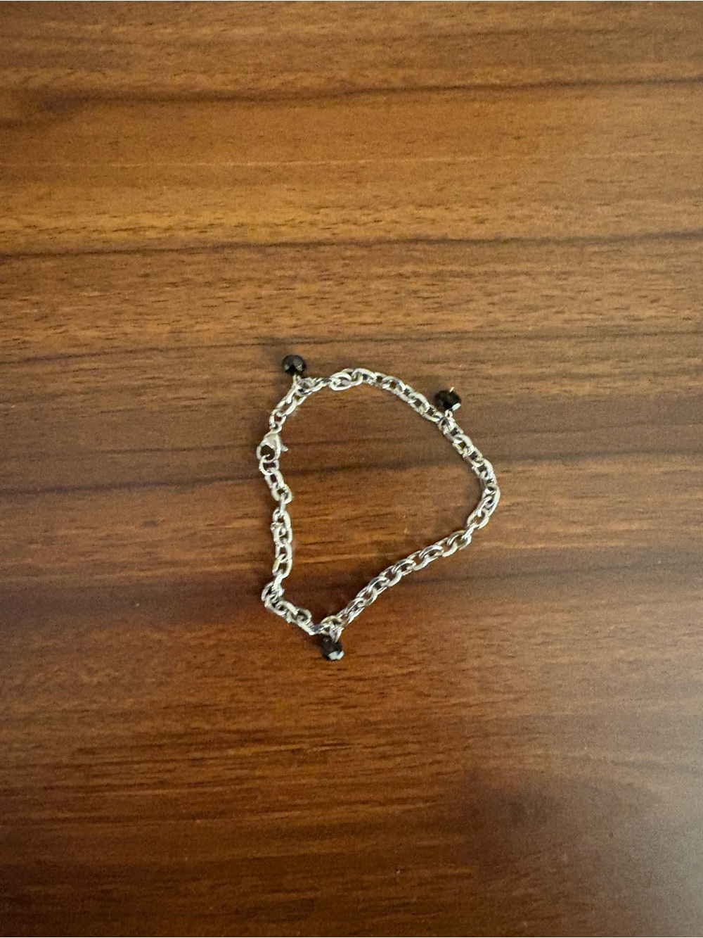 Silver Chain Bracelet with Black Bead Charms - Women Jewelry